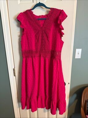 Bright Fuchsia Lace-Trim Dress